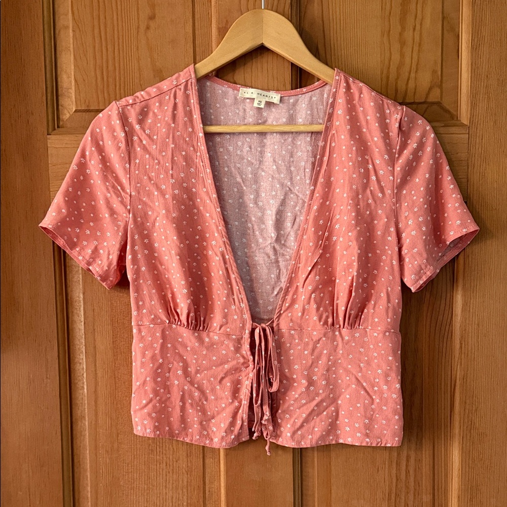 La Hearts Size Extra Small XS Peachy Pink Polka Dot Women's Teen Girl Top